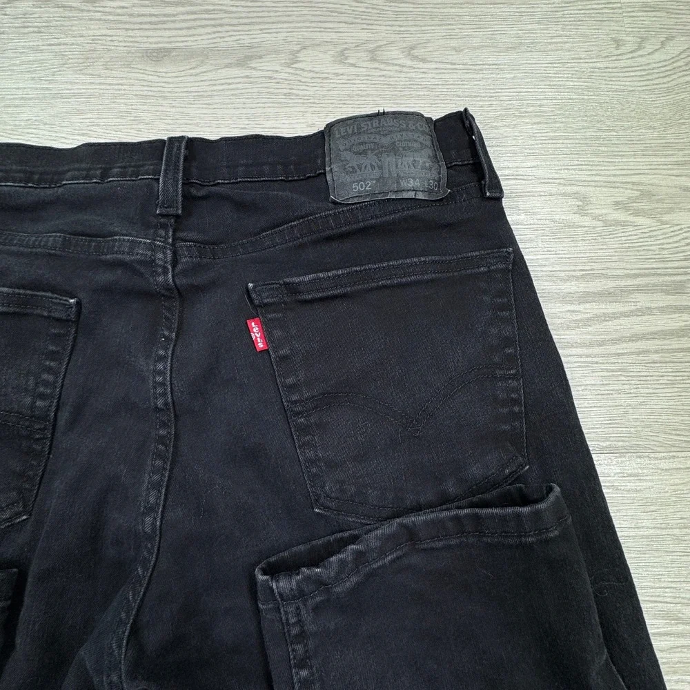 Levi's Men's Jeans 502 Regular Taper Black 34x30 Stretch Denim Grunge Minimalist